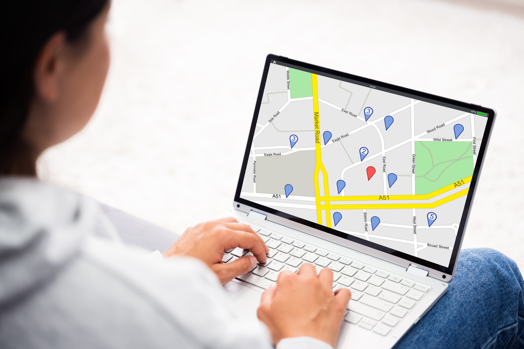 Location Map On Laptop Computer